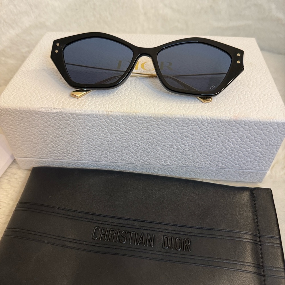 Dior Black Cat-eye Sunglasses with gold studs Box and Dior pouch included